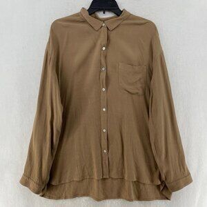 Casual Brown Button-Up Women's Top